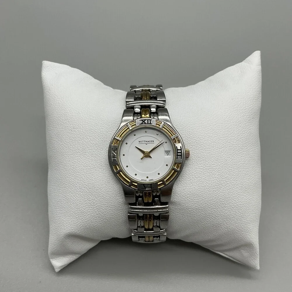 Wittnauer Womens Watch 25mm White Dial Two Tone 12M02 Date Swiss New Battery 6